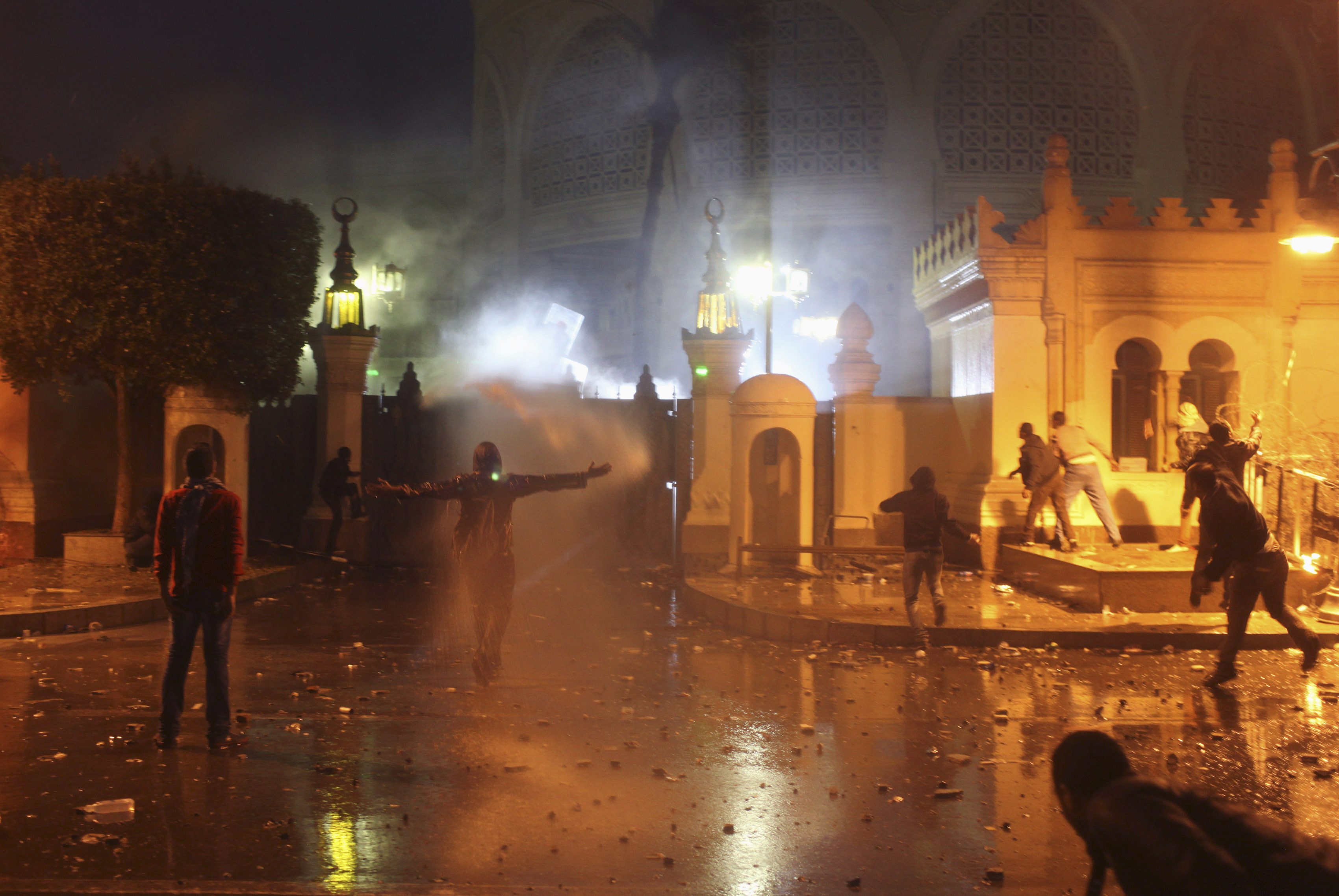 Protesters attempt to climb over presidential palace gates