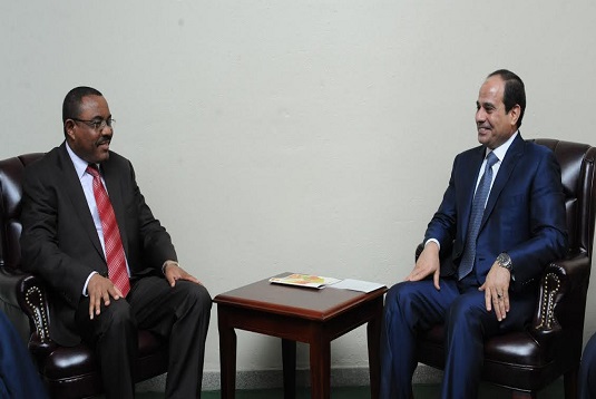 السيسي يبحث مع رئيس الوزراء الإثيوبي ملف المياه ويقبل دعوة لزيارة أديس أبابا